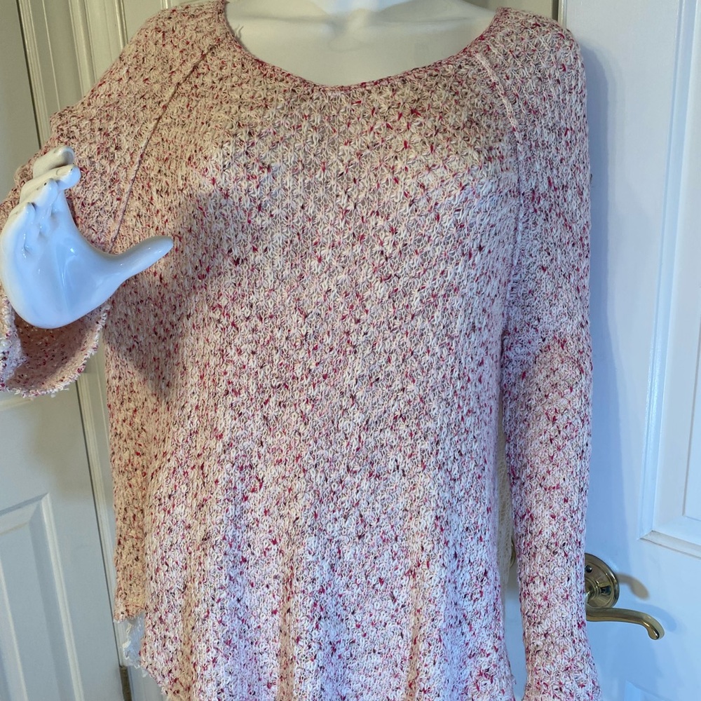 Free People Cream and Pink Knit Sweater
